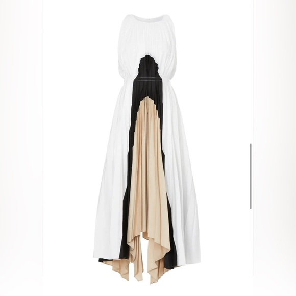 Bibhu Mohapatra Chic Black and White Maxi pleated Dress with Tan Accents size 16 - Picture 7 of 17